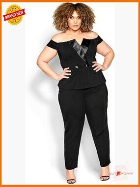 Plus Size Off-Shoulder Jumpsuit Faux Tuxedo Bodysuit Sexy